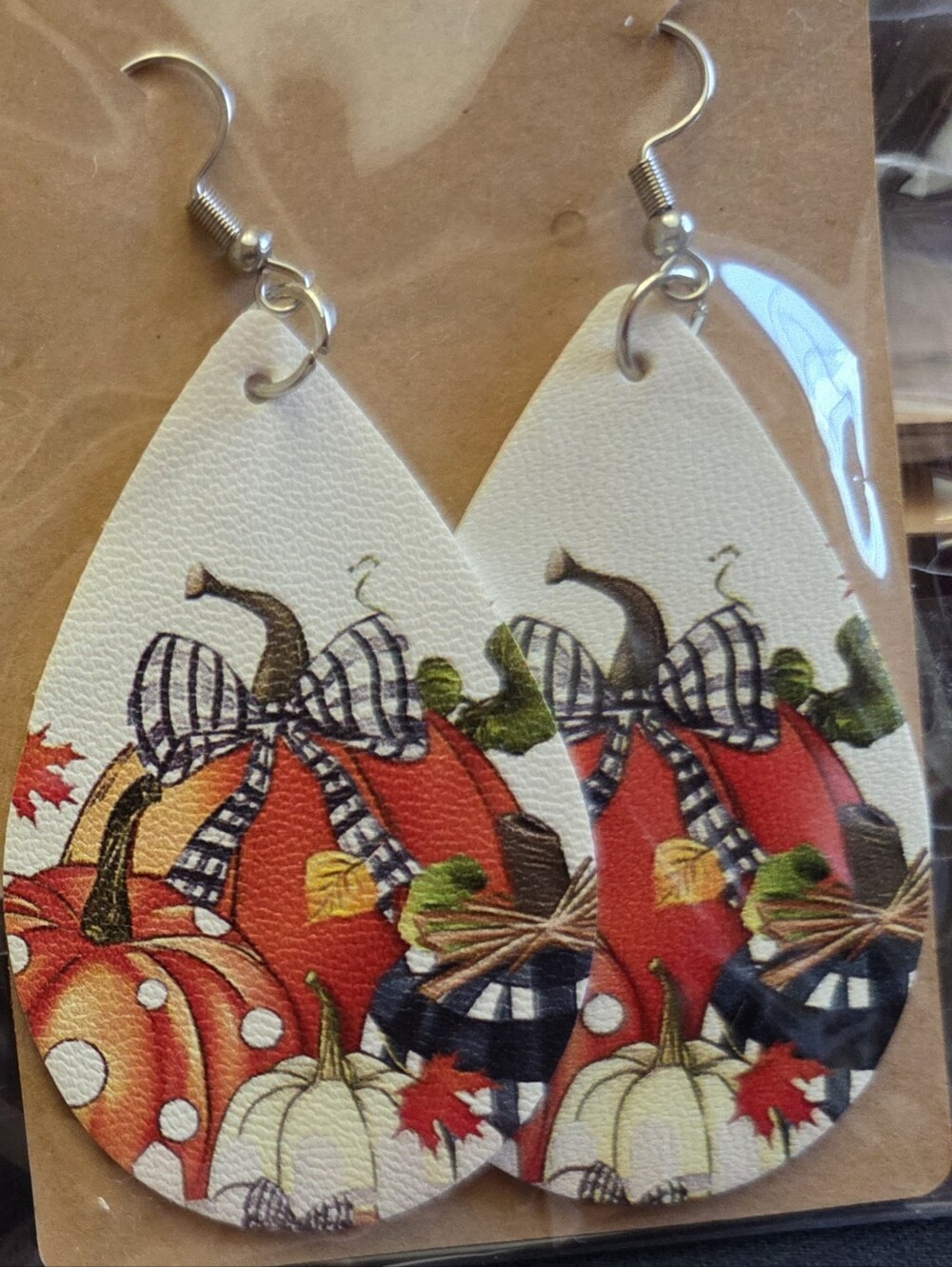 Festive Pumpkin Teardrop Earrings - White and Orange